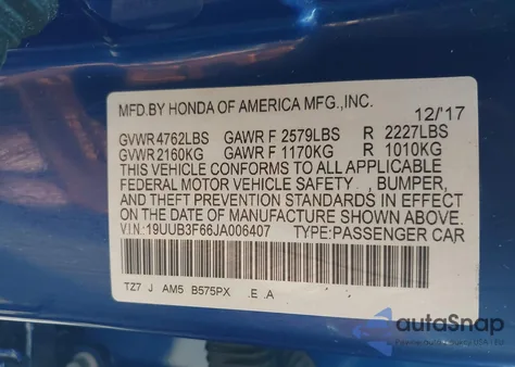 2018 Acura Tlx Tech A-Spec Pkgs из США, поврежденный, VIN 19UUB3F66JA006407